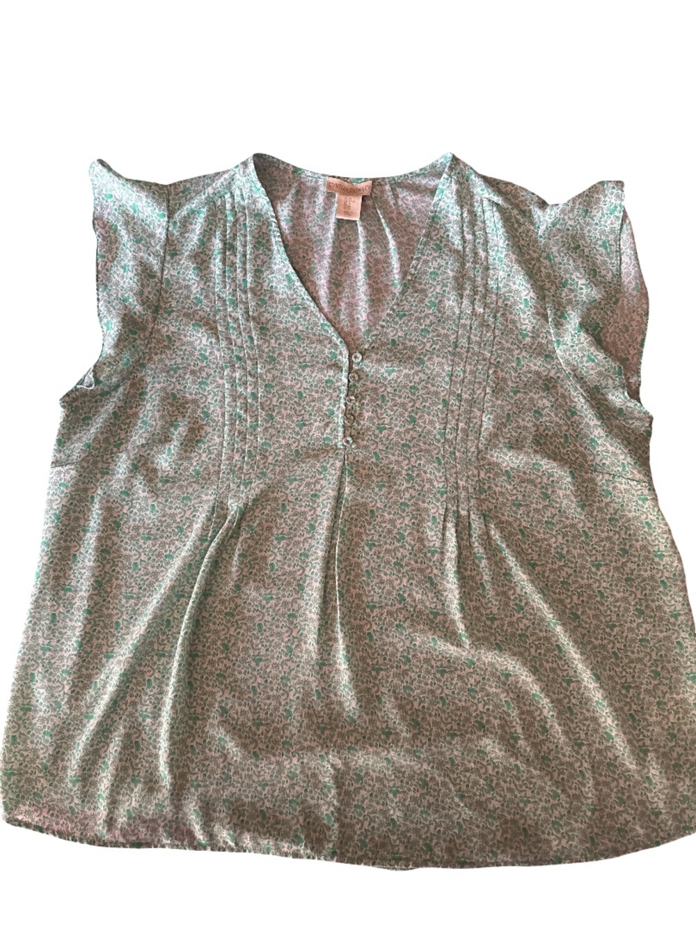 Cynthia Rowley Mint Green Floral Pintuck Blouse